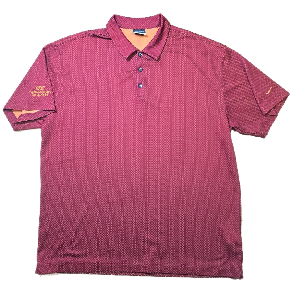 Vtg Nike Golf Polo Short Sleeve Shirt Patterned Burgundy Men's 2XL CSX Embroider